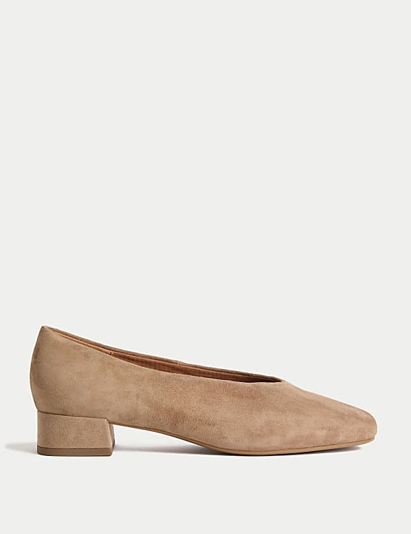 Suede Block Heel Square Toe Court Shoes - EE
