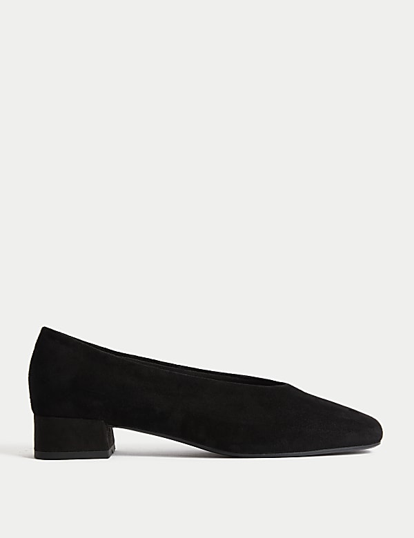 Suede Block Heel Square Toe Court Shoes - CY