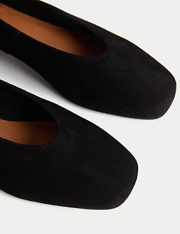 Suede Block Heel Square Toe Court Shoes - CA