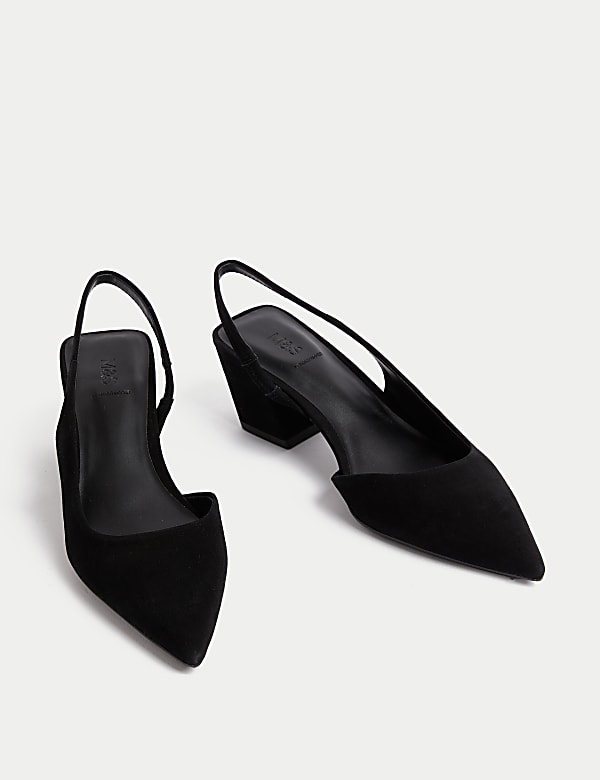 Leather Block Heel Court Shoes - DK