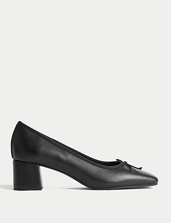 Leather Block Heel Court Shoes - HU
