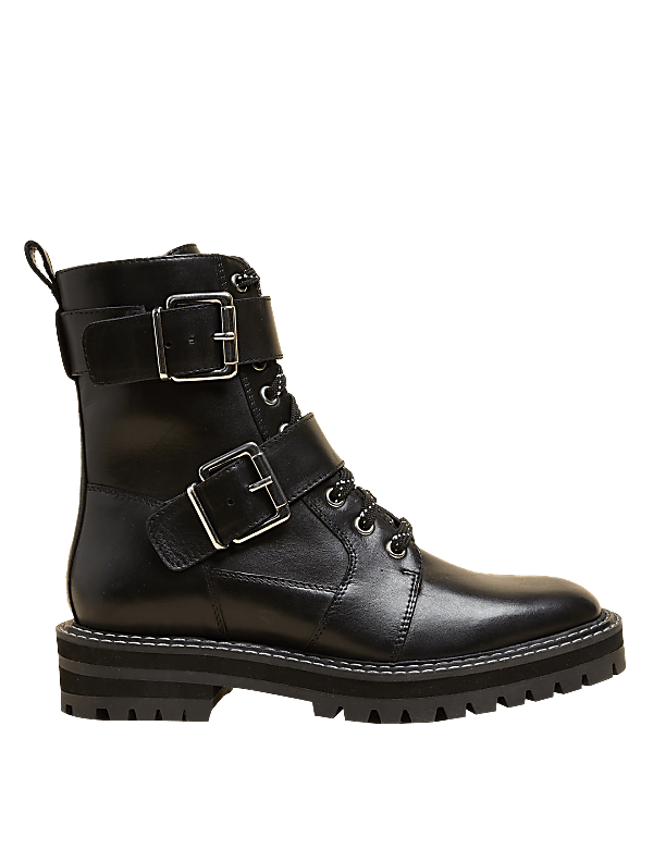 Lace up biker flat ankle boot sale