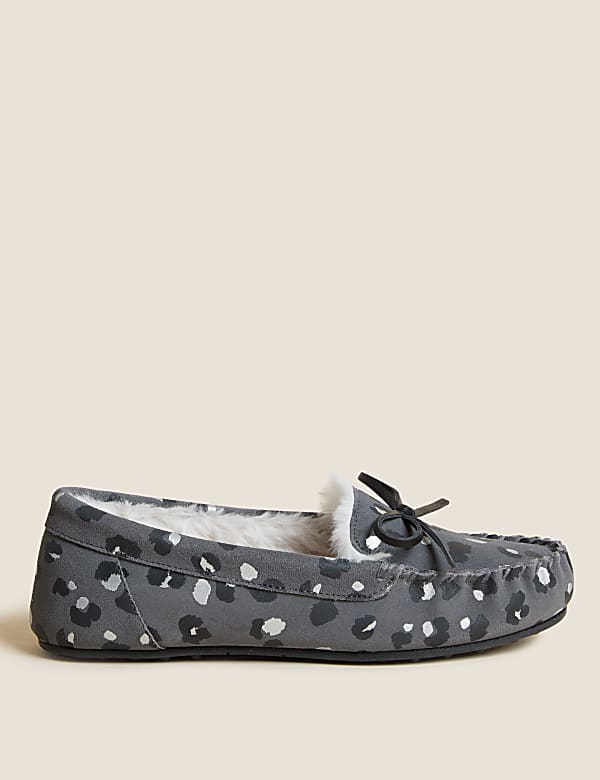 Buy Suede Leopard Print Bow Moccasin Slippers at Marks Spencer