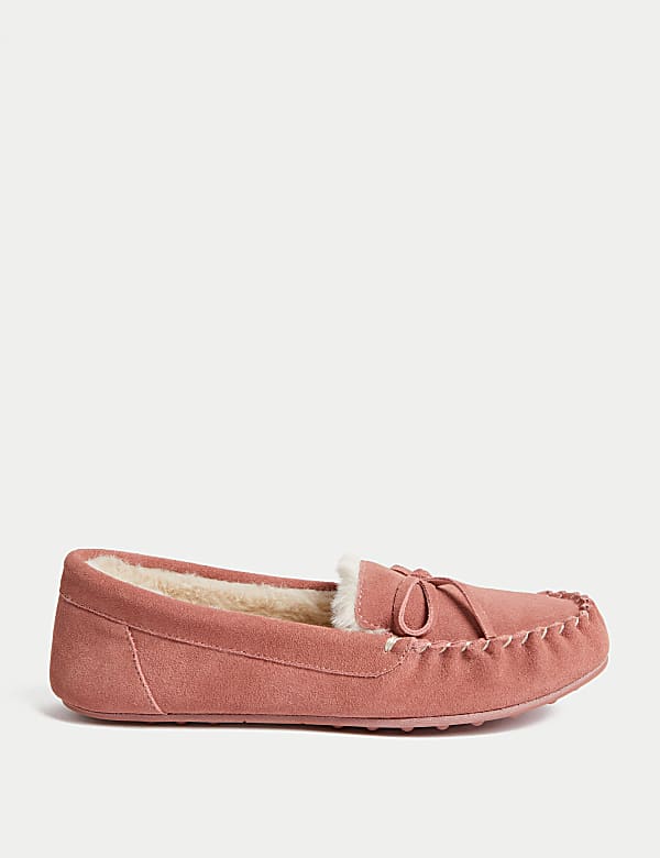 Suede Bow Faux Fur Lined Moccasin Slippers BERRY Slippers M S SG