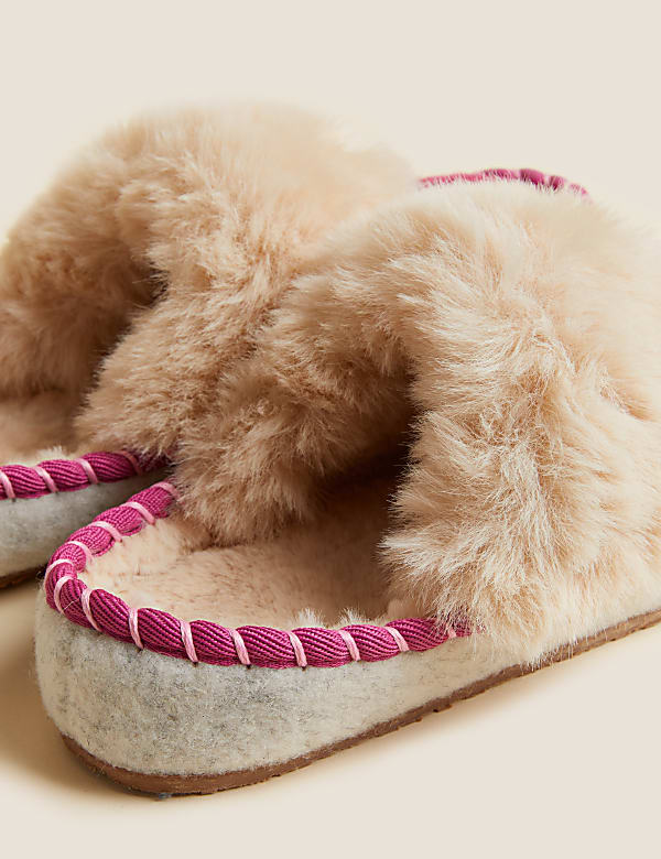 Faux Fur Embroidered Mule Slippers