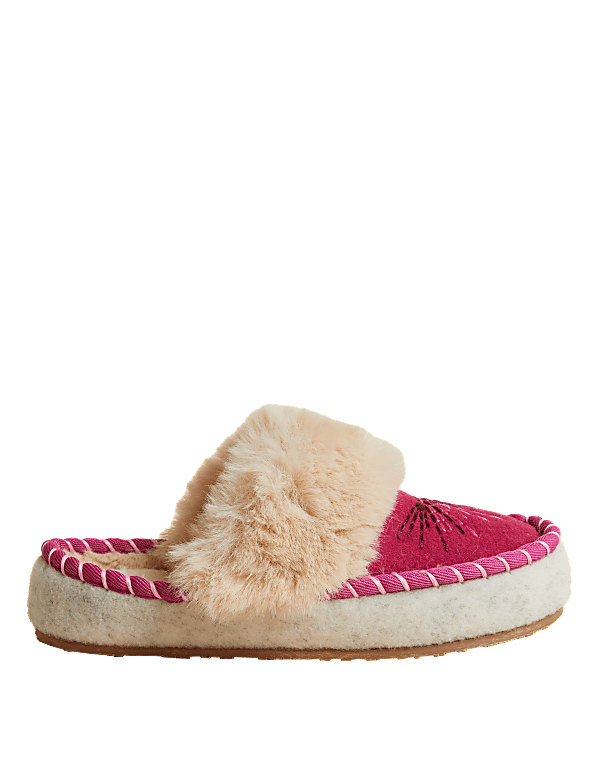 Faux Fur Embroidered Mule Slippers