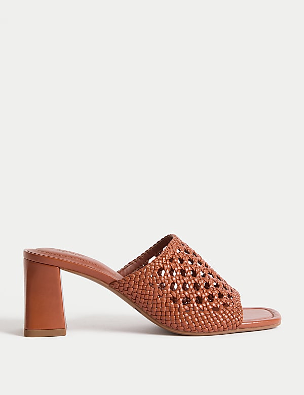 Woven Block Heel Open Toe Mules - ES