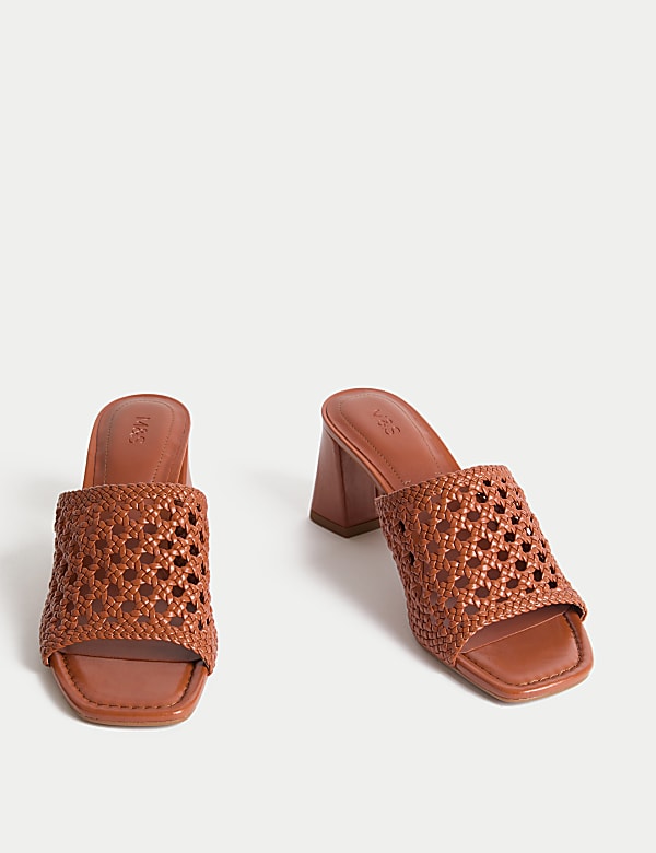 Woven Block Heel Open Toe Mules - JP