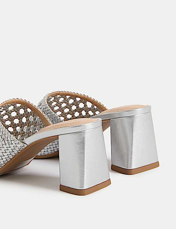Woven Block Heel Open Toe Mules - HR