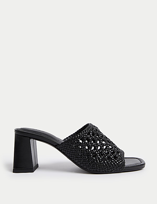 Woven Block Heel Open Toe Mules - AU