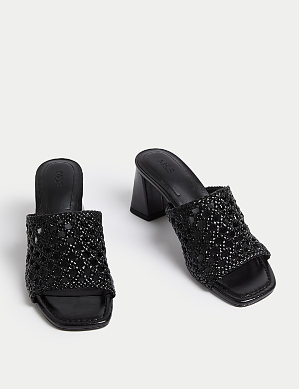 Zapatos de tejido con puntera abierta y tac&oacute;n en bloque - ES