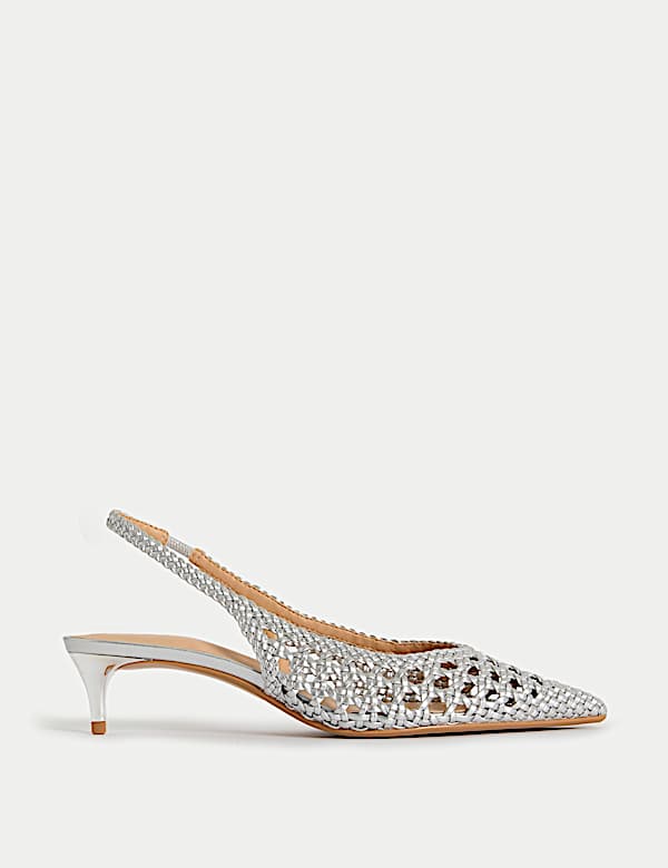 Woven Kitten Heel Slingback Shoes - US