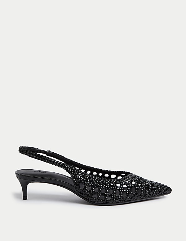 Woven Kitten Heel Slingback Shoes - HU