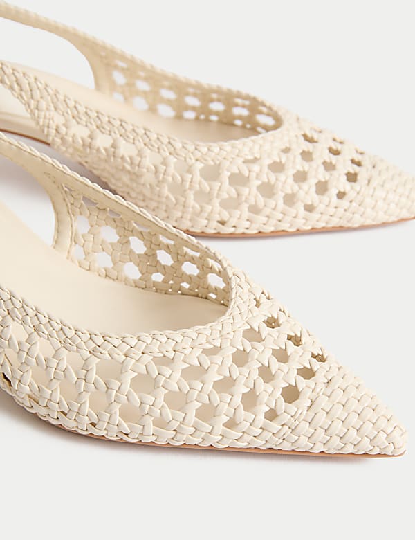 Woven Kitten Heel Slingback Shoes - EE