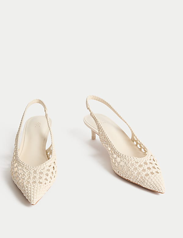Woven Kitten Heel Slingback Shoes - EE