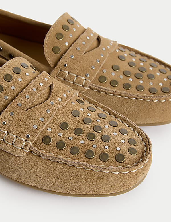 Suede Studded Flat Shoes - BG