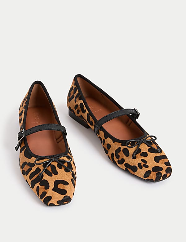 Leather Leopard Print Chisel Toe Ballet Pumps - CH