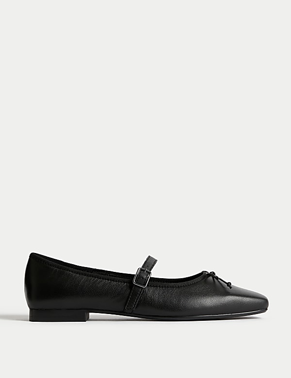 Leather Buckle Flat Chisel Toe Ballet Pumps BLACK Shoes M S SG