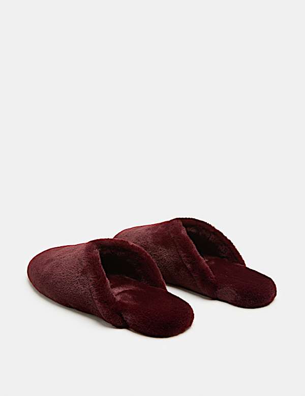 Faux Fur Round Toe Mule Slippers - VN