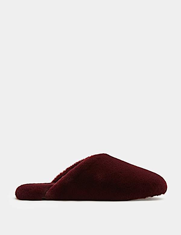 Faux Fur Round Toe Mule Slippers - VN