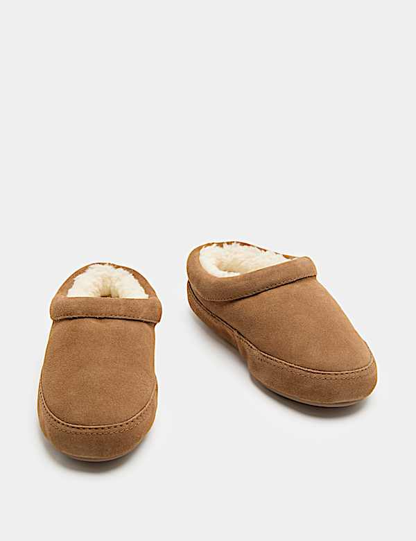 Suede Faux Fur Lined Mule Slippers - VN