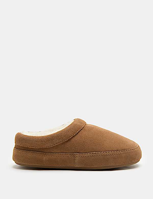 Suede Faux Fur Lined Mule Slippers - VN