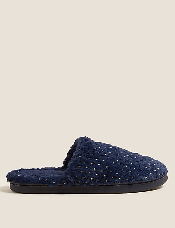Faux Fur Mule Slippers with Secret Support