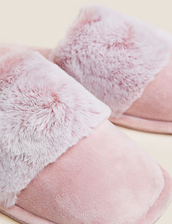 Faux Fur Cuff Mule Slippers