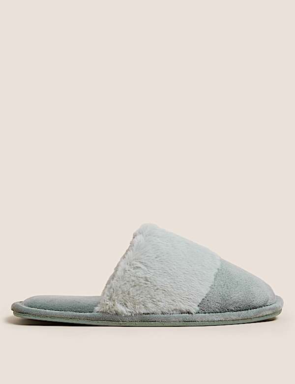 Faux Fur Cuff Mule Slippers