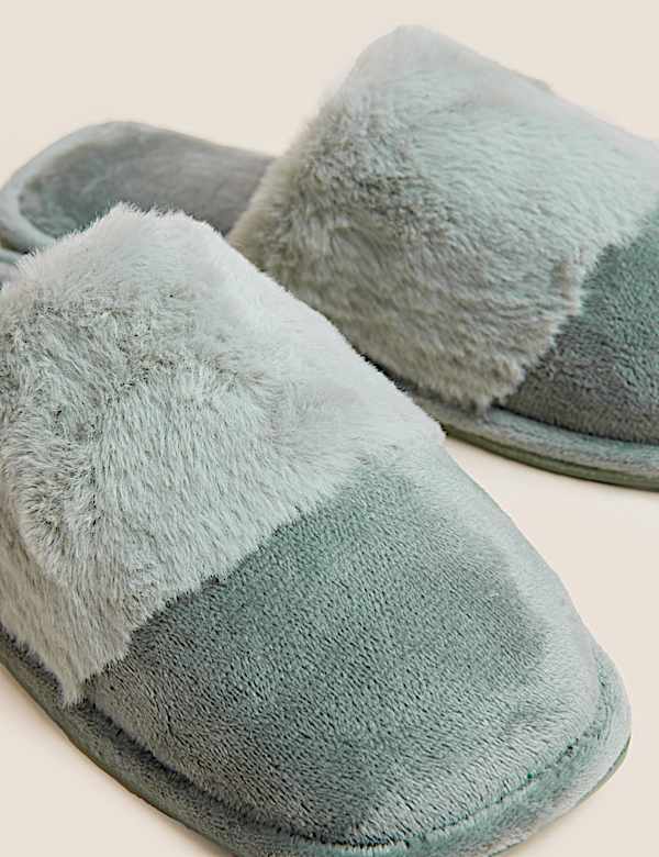 Faux Fur Cuff Mule Slippers