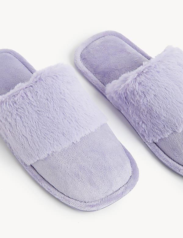 Faux Fur Cuff Mule Slippers