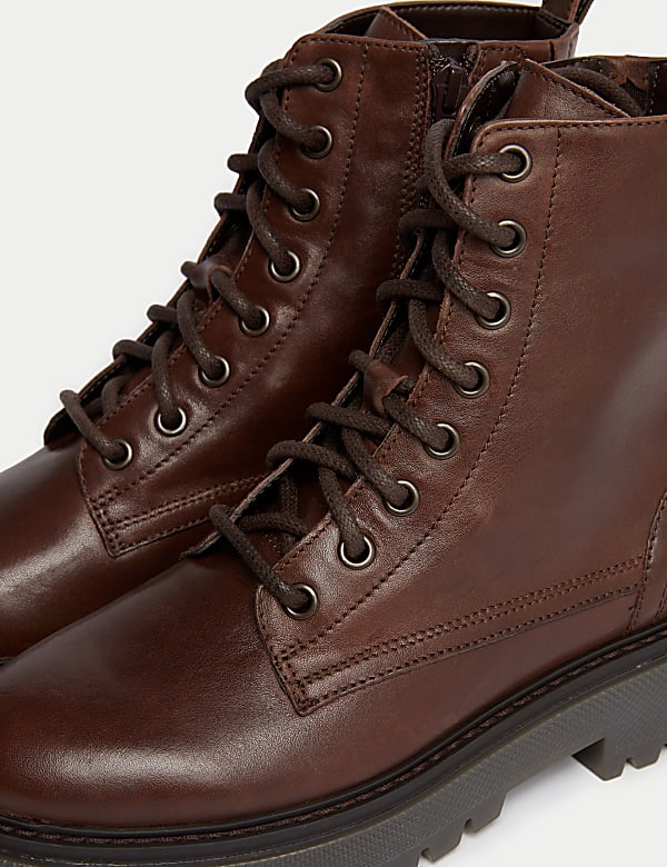 Leather Lace Up Flatform Boots - CN