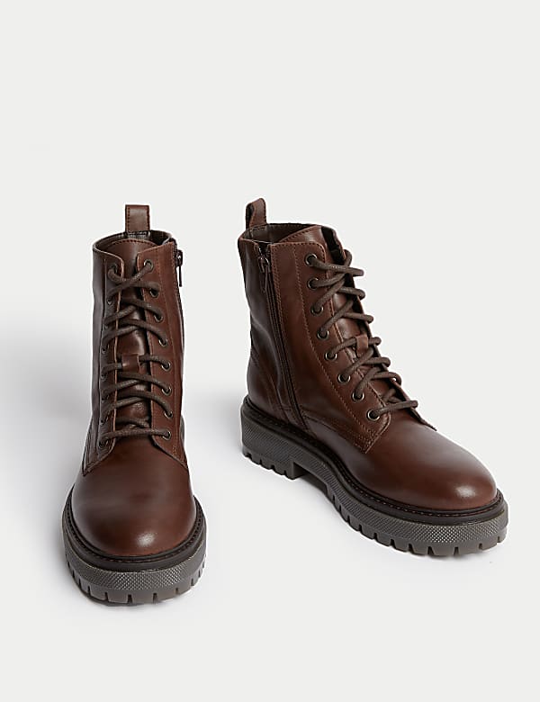 Leather Lace Up Flatform Boots - CN