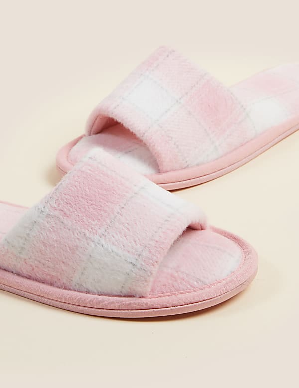 Checked Open Toe Mule Slippers