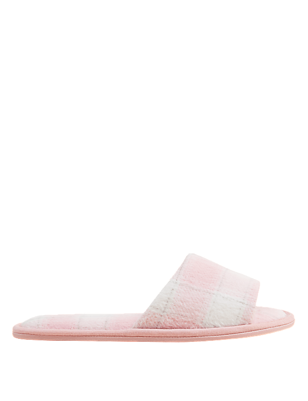 Checked Open Toe Mule Slippers