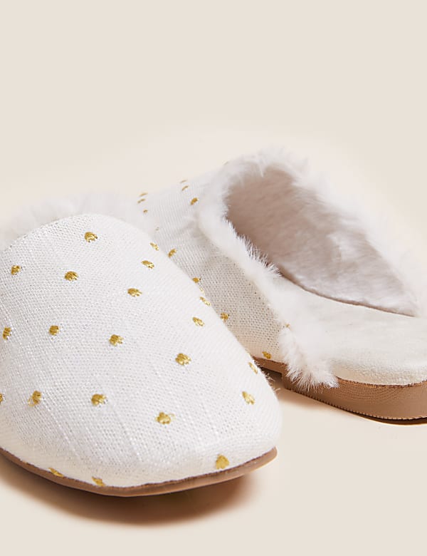 Embroidered Faux Fur Lined Mule Slippers