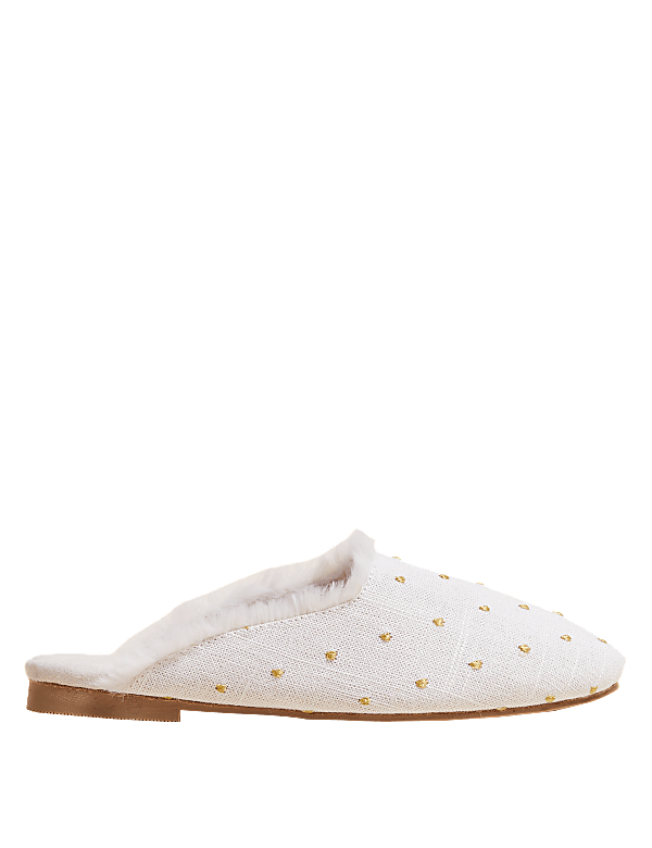 Embroidered Faux Fur Lined Mule Slippers