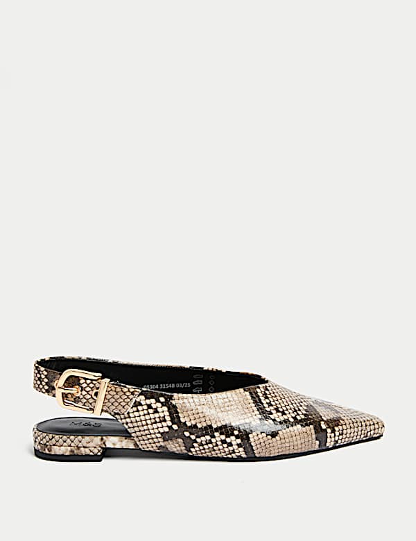 Zapatos planos sin talón de punta con estampado de serpiente - US