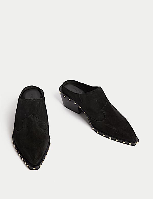 Suede Studded Block Heel Clogs - IT