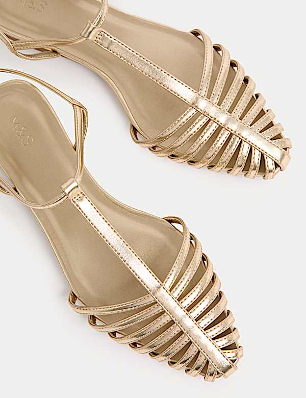 Ankle Strap T Bar Flat Pointed Sandals - MX