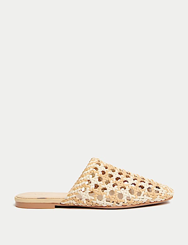 Woven Slip On Flat Mules - HR