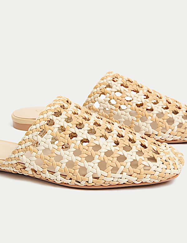 Woven Slip On Flat Mules - NZ