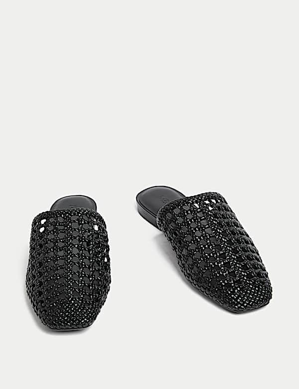 Woven Slip On Flat Mules - AU