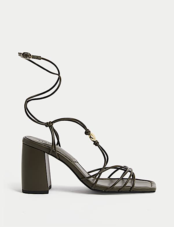 Beaded Trim Buckle Strappy Block Heel Sandals - MV
