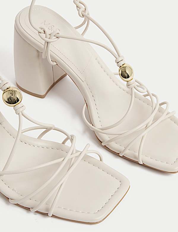 Beaded Trim Buckle Strappy Block Heel Sandals - RS