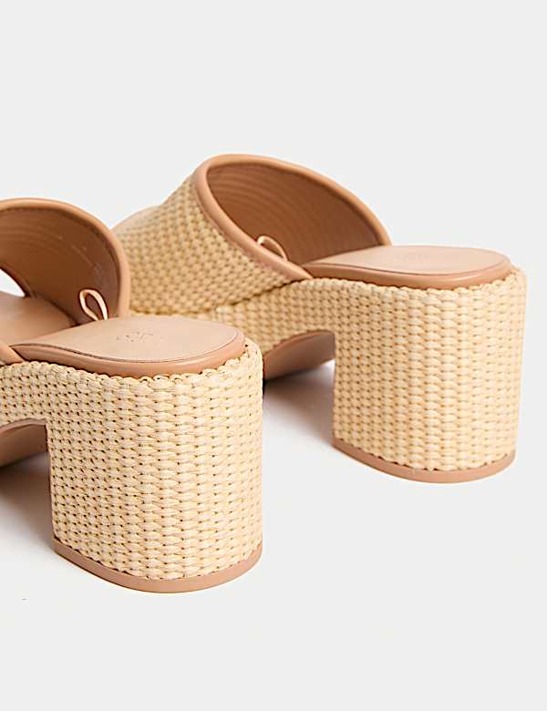 Raffia Woven Platform Peep Toe Mules - SE