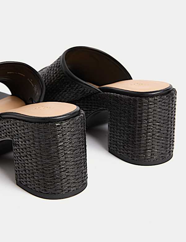 Raffia Woven Platform Peep Toe Mules - IT