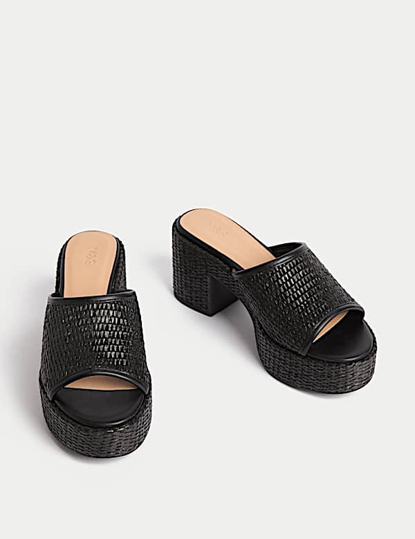Raffia Woven Platform Peep Toe Mules - IT