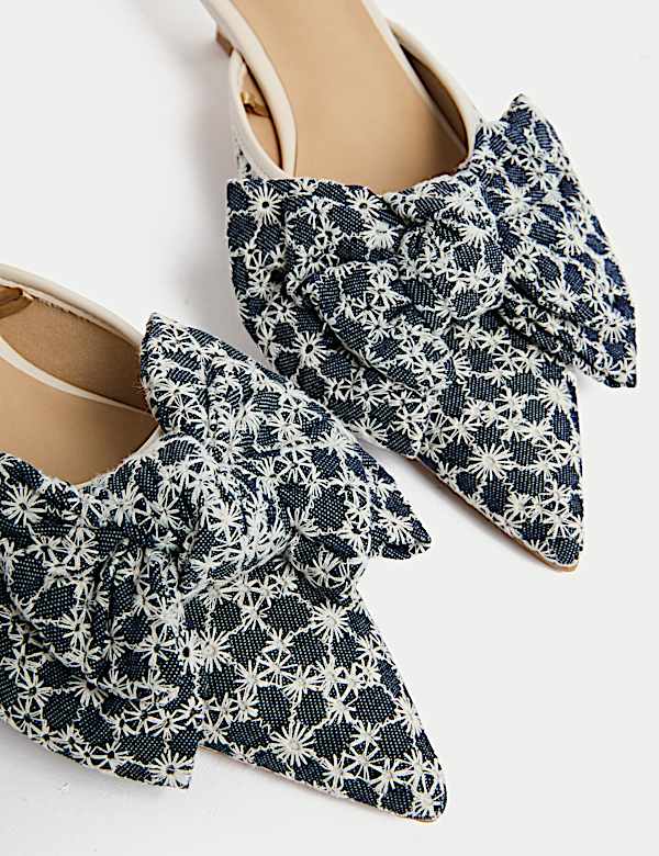 Denim Kitten Heel Pointed Mules - KR