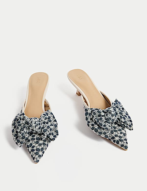 Denim Kitten Heel Pointed Mules - KR